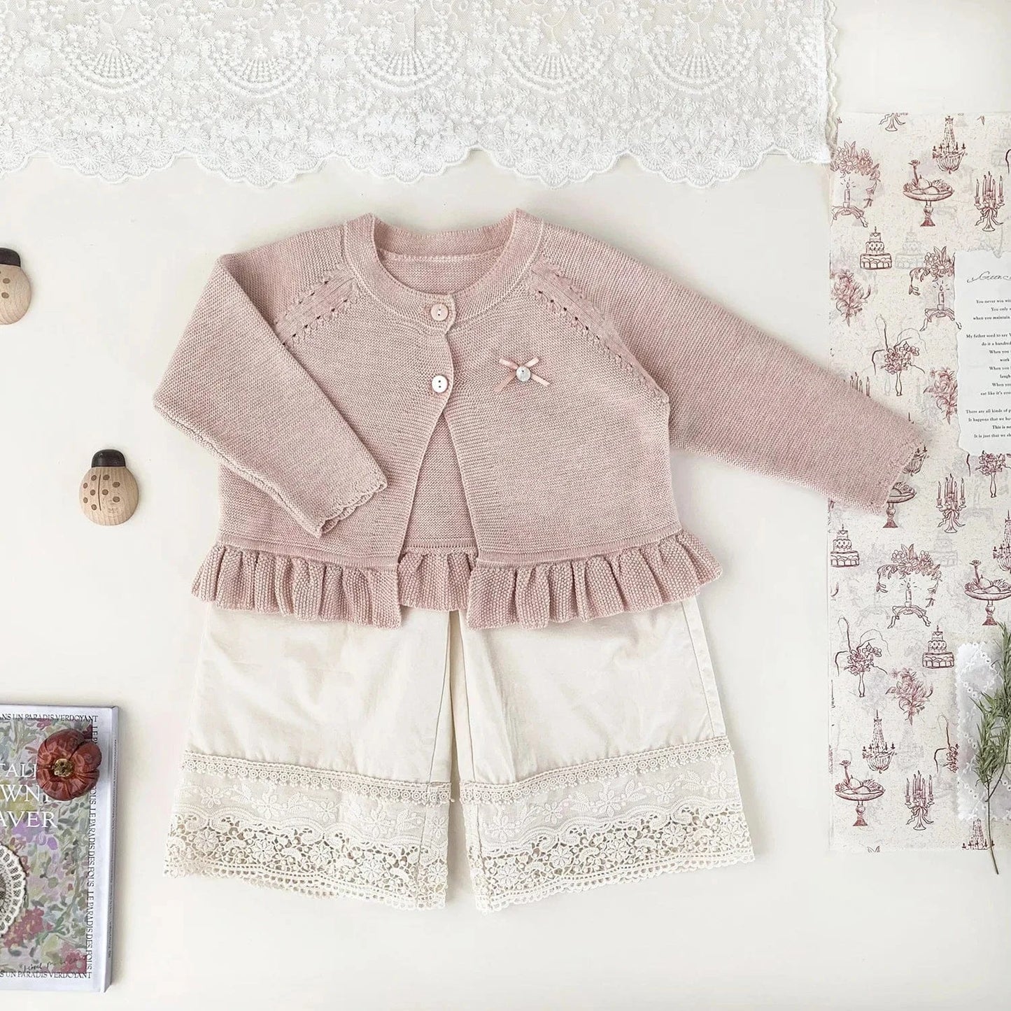 カーディガン・パーカー ベビーキッズカーディガン 裾フリルニット長袖ボレロカーディガン【mh0008920】