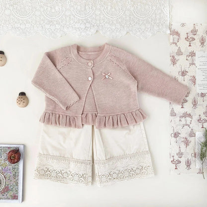 カーディガン・パーカー ベビーキッズカーディガン 裾フリルニット長袖ボレロカーディガン【mh0008920】