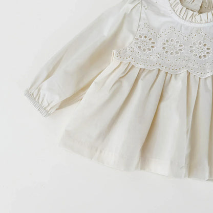 長袖シャツ・ブラウス ベビーキッズトップス スカラップレース刺繍スタンドフリルカラー長袖チュニックブラウス【mh0008922】