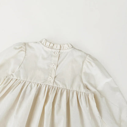 長袖シャツ・ブラウス ベビーキッズトップス スカラップレース刺繍スタンドフリルカラー長袖チュニックブラウス【mh0008922】