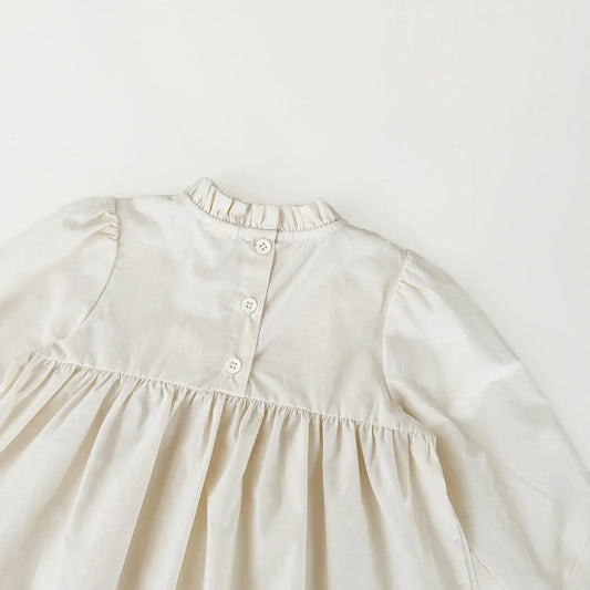 長袖シャツ・ブラウス ベビーキッズトップス スカラップレース刺繍スタンドフリルカラー長袖チュニックブラウス【mh0008922】