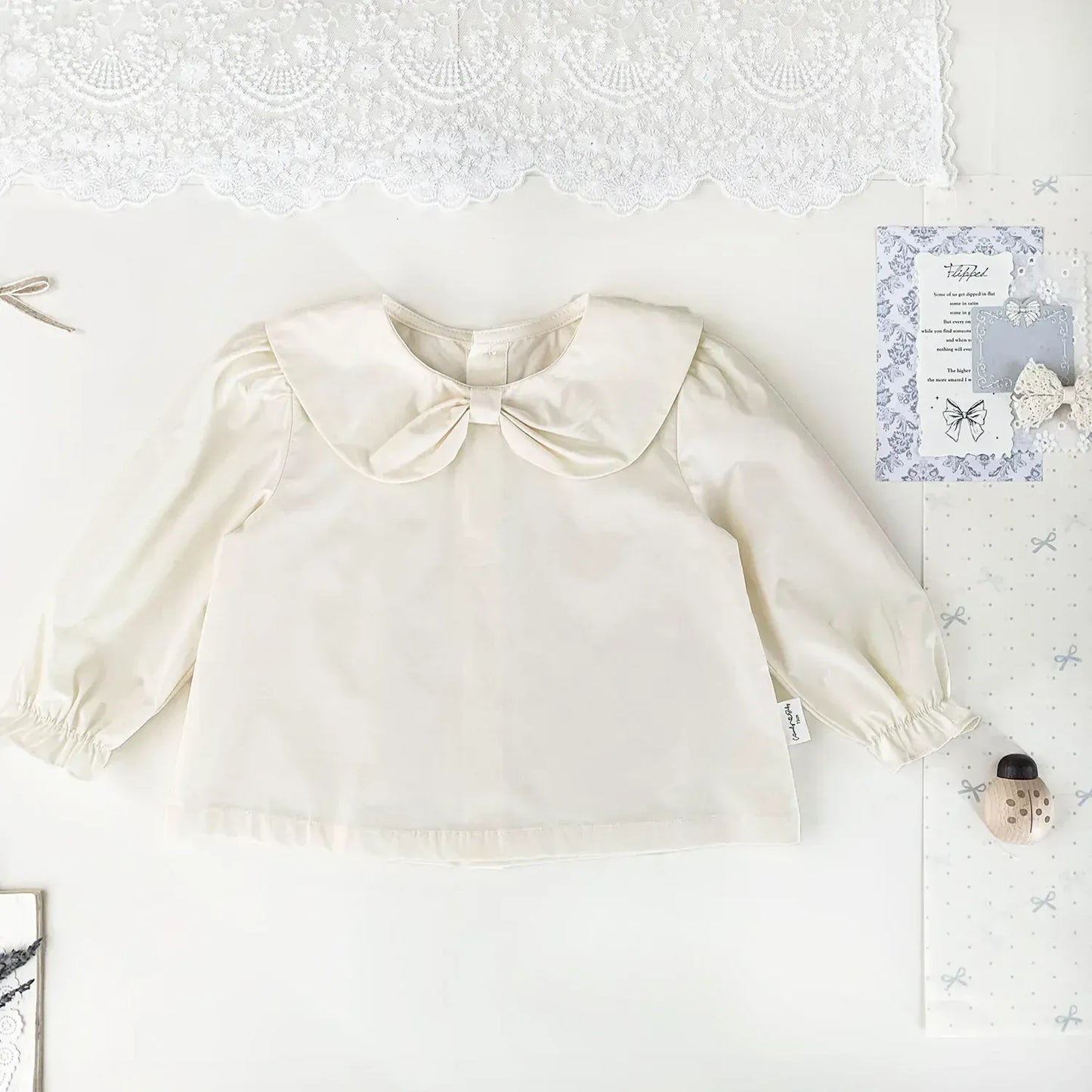 長袖シャツ・ブラウス ベビーキッズトップス リボン襟長袖パフスリーブブラウス【mh0008923】