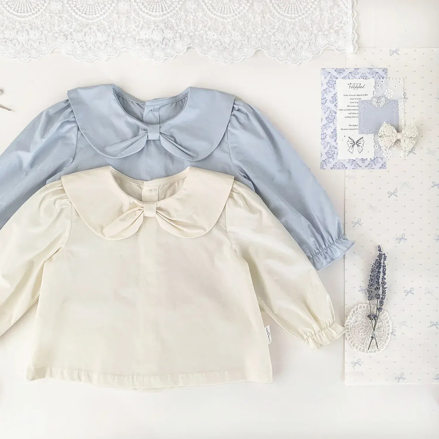 長袖シャツ・ブラウス ベビーキッズトップス リボン襟長袖パフスリーブブラウス【mh0008923】