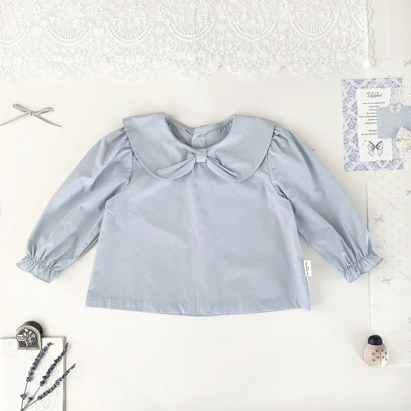長袖シャツ・ブラウス ベビーキッズトップス リボン襟長袖パフスリーブブラウス【mh0008923】