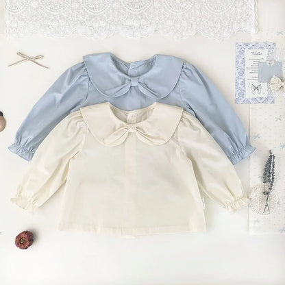 長袖シャツ・ブラウス ベビーキッズトップス リボン襟長袖パフスリーブブラウス【mh0008923】