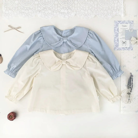 長袖シャツ・ブラウス ベビーキッズトップス リボン襟長袖パフスリーブブラウス【mh0008923】