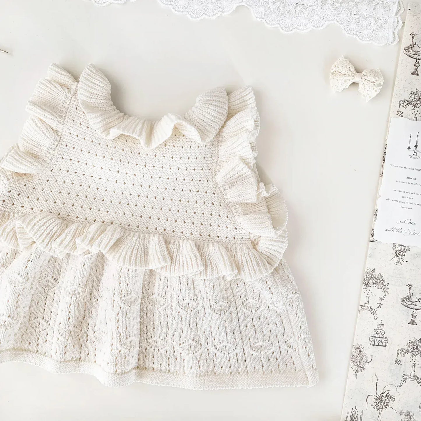 ベスト ベビーキッズベスト ラッフルフリルリボンニットベスト【mh0008925】