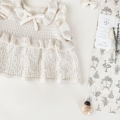 ベスト ベビーキッズベスト ラッフルフリルリボンニットベスト【mh0008925】