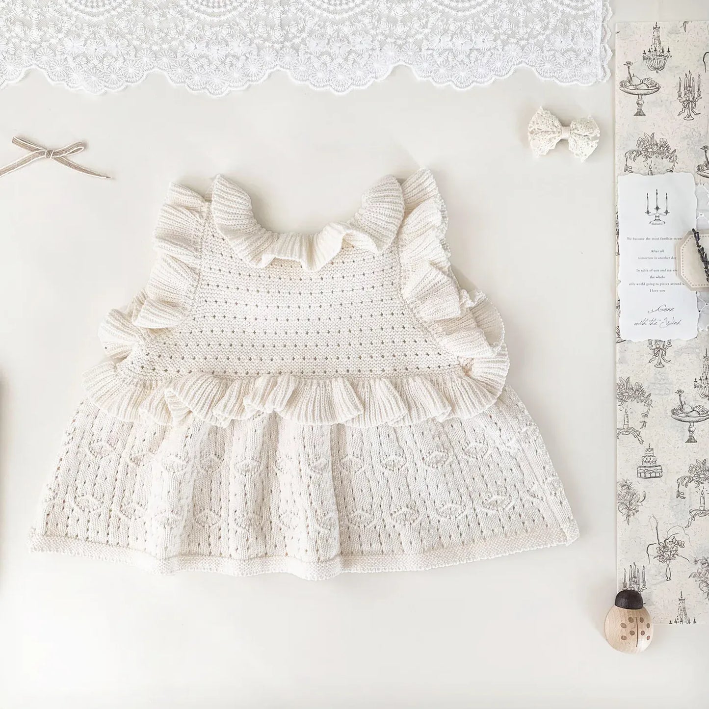 ベスト ベビーキッズベスト ラッフルフリルリボンニットベスト【mh0008925】