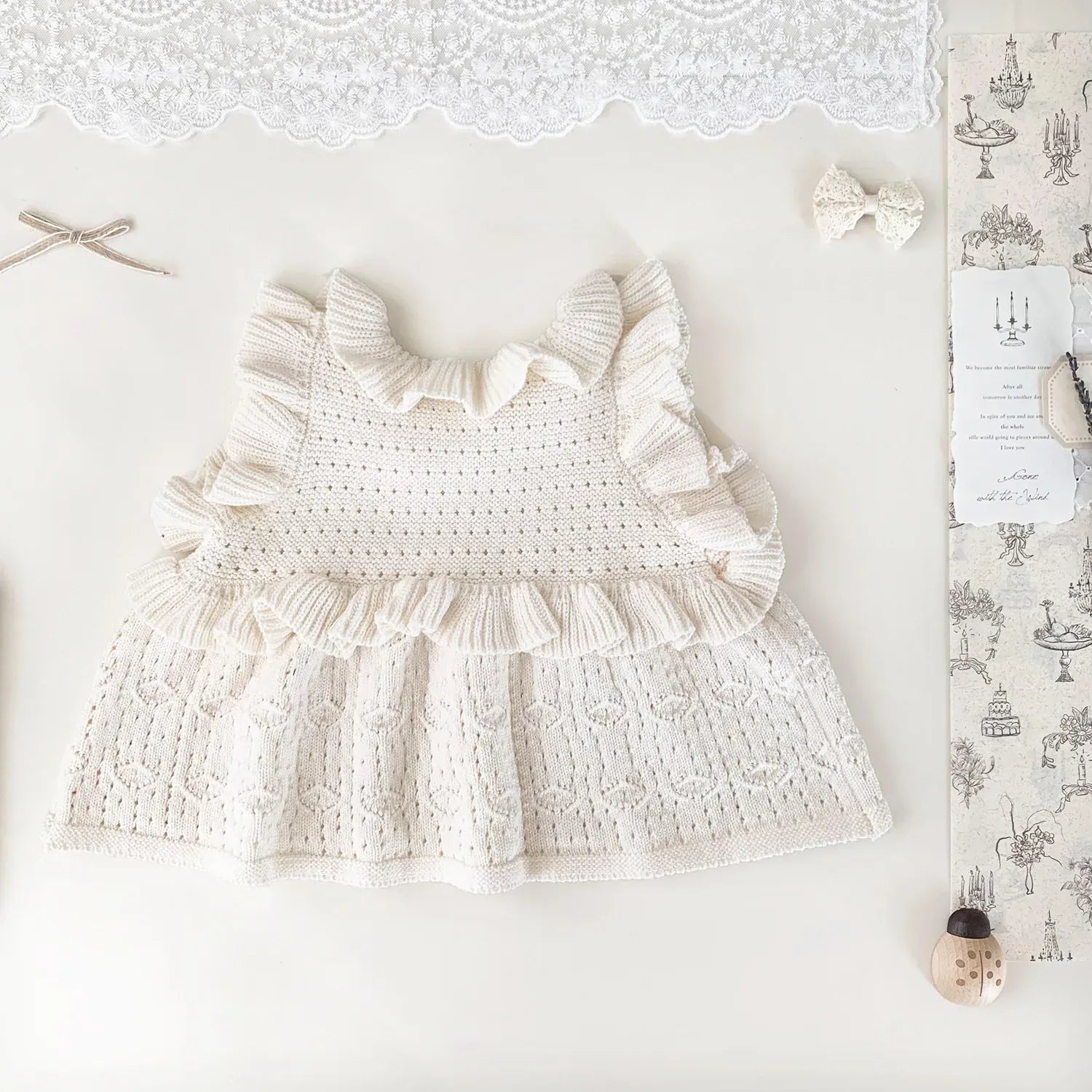 ベスト ベビーキッズベスト ラッフルフリルリボンニットベスト【mh0008925】