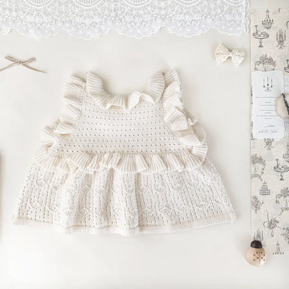 ベスト ベビーキッズベスト ラッフルフリルリボンニットベスト【mh0008925】