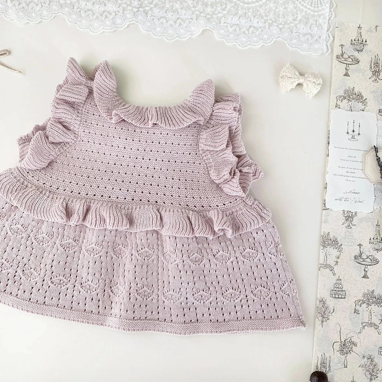 ベスト ベビーキッズベスト ラッフルフリルリボンニットベスト【mh0008925】