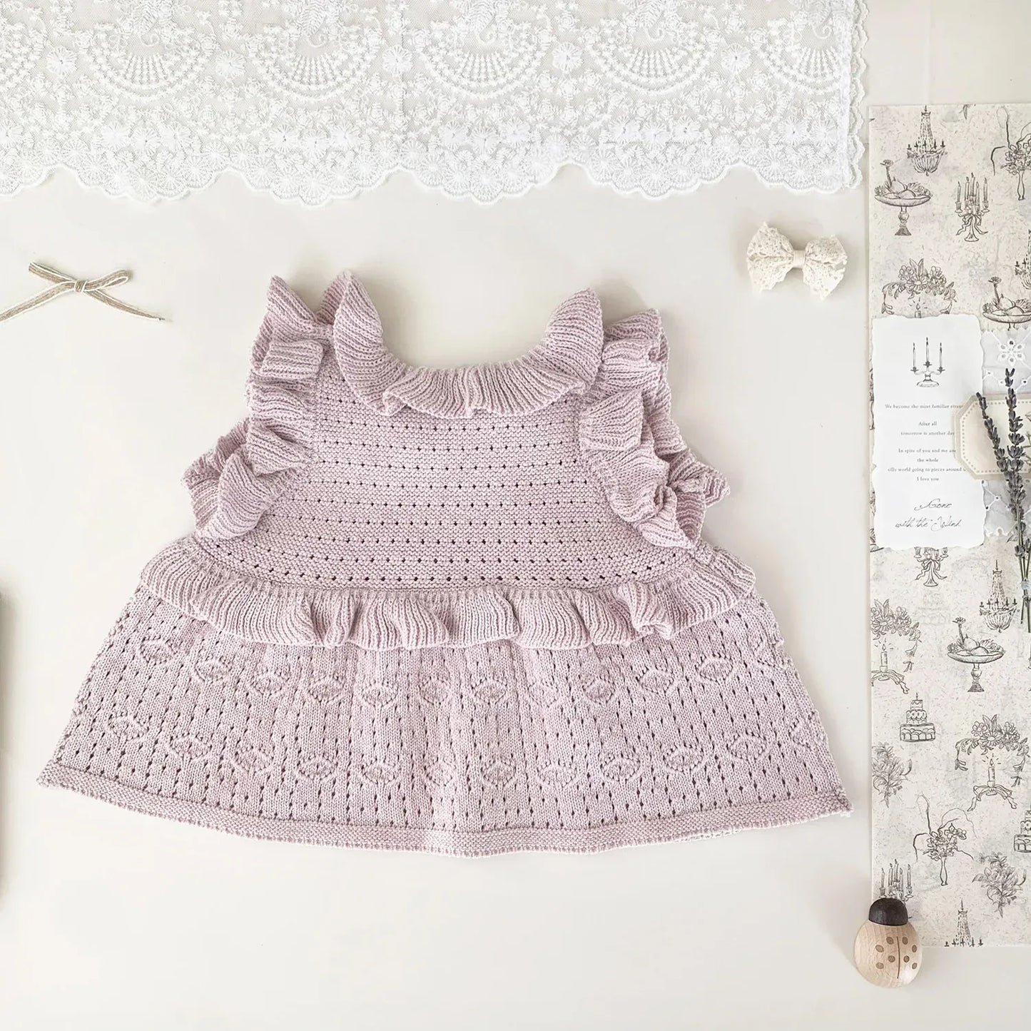 ベスト ベビーキッズベスト ラッフルフリルリボンニットベスト【mh0008925】