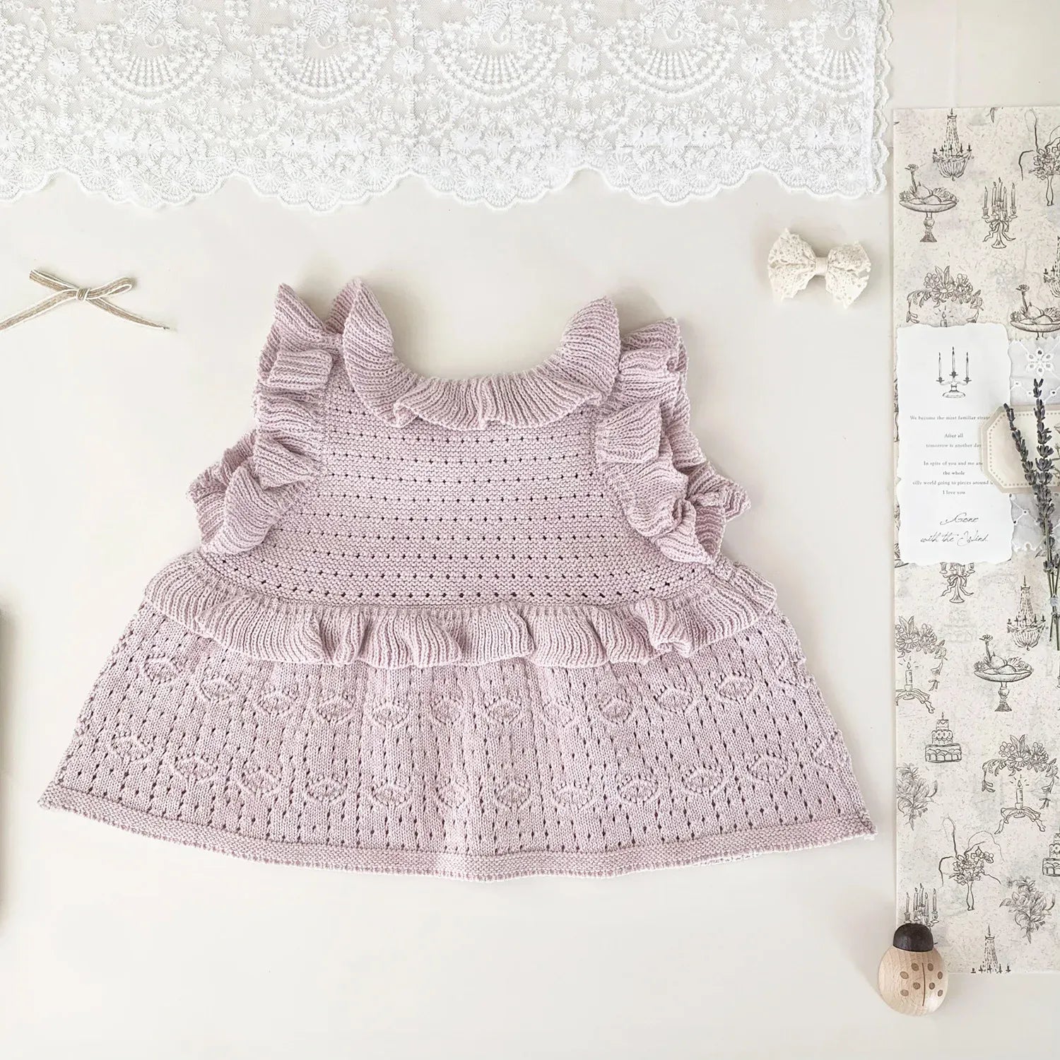 ベスト ベビーキッズベスト ラッフルフリルリボンニットベスト【mh0008925】