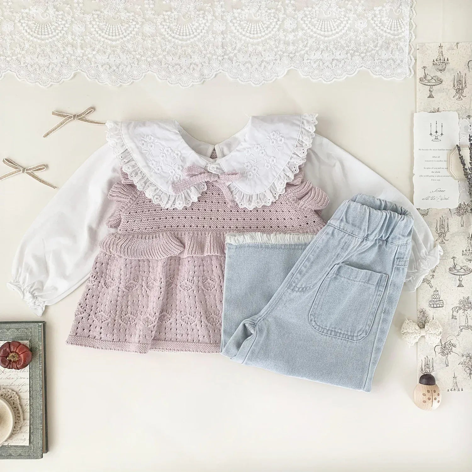 ベスト ベビーキッズベスト ラッフルフリルリボンニットベスト【mh0008925】