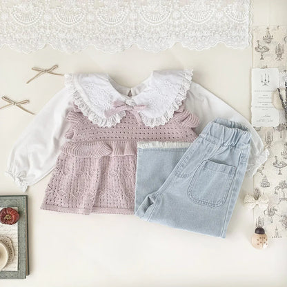 ベスト ベビーキッズベスト ラッフルフリルリボンニットベスト【mh0008925】