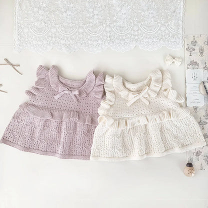 ベスト ベビーキッズベスト ラッフルフリルリボンニットベスト【mh0008925】