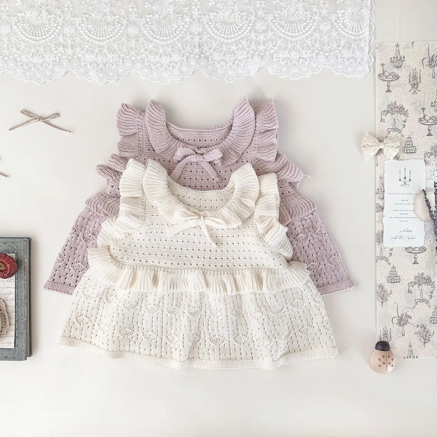 ベスト ベビーキッズベスト ラッフルフリルリボンニットベスト【mh0008925】