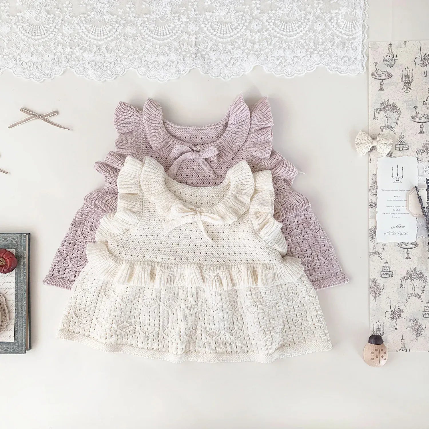 ベスト ベビーキッズベスト ラッフルフリルリボンニットベスト【mh0008925】