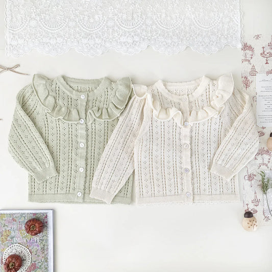 カーディガン・パーカー ベビーキッズカーディガン レースニットフリルお出かけカーディガン【mh0008928】