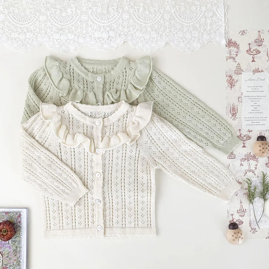 カーディガン・パーカー ベビーキッズカーディガン レースニットフリルお出かけカーディガン【mh0008928】