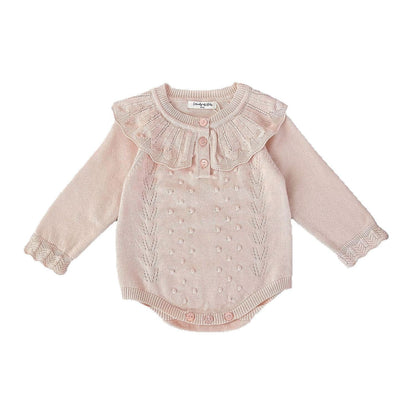 長袖ロンパース ベビーロンパース ラッフル襟レースニット長袖ボディスーツ【mh0009113】