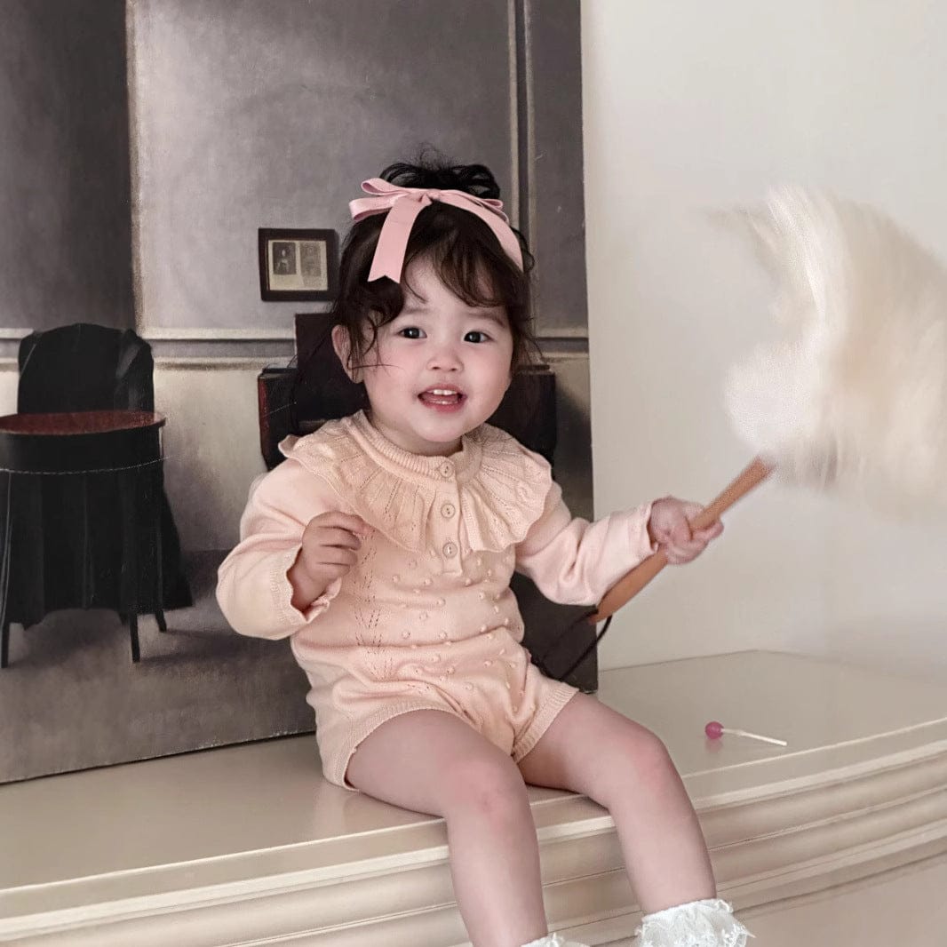 長袖ロンパース ベビーロンパース ラッフル襟レースニット長袖ボディスーツ【mh0009113】