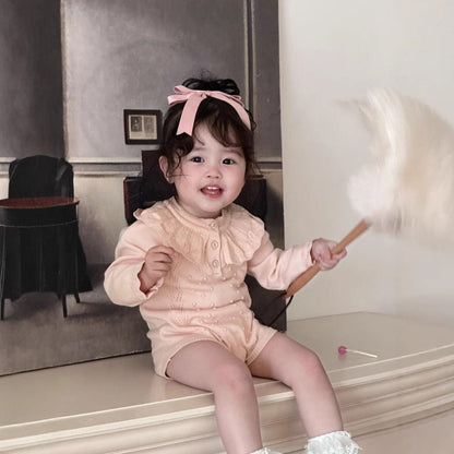 長袖ロンパース ベビーロンパース ラッフル襟レースニット長袖ボディスーツ【mh0009113】