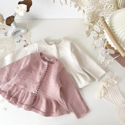 カーディガン・パーカー ベビーキッズカーディガン ペプラムフリルニット長袖カーディガンジャケット【mh0009116】