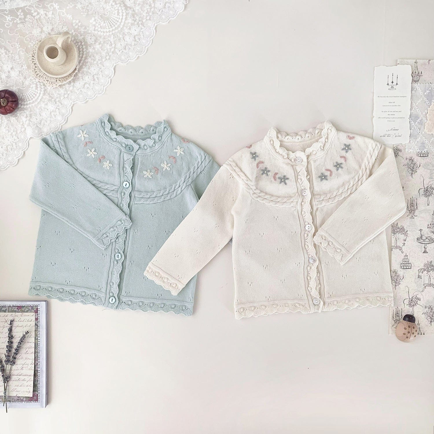 カーディガン・パーカー ベビーキッズカーディガン フラワー刺繍ニット長袖カーディガンジャケット【mh0009117】