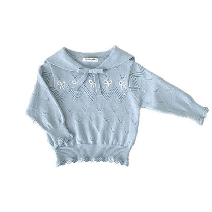 ニット・セーター ベビーキッズトップス リボン刺繍セーラーカラーニット長袖セータートップス【mh0009118】