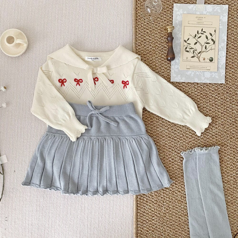 ニット・セーター ベビーキッズトップス リボン刺繍セーラーカラーニット長袖セータートップス【mh0009118】