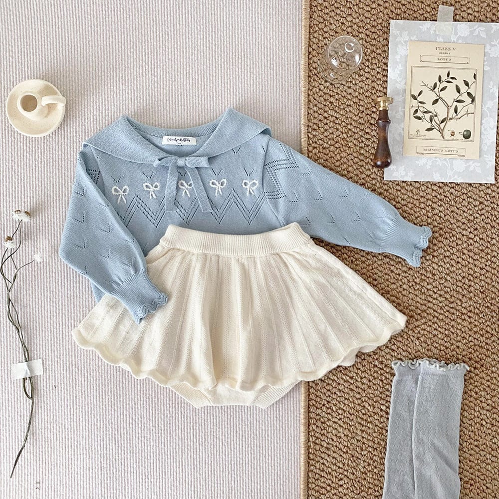 ニット・セーター ベビーキッズトップス リボン刺繍セーラーカラーニット長袖セータートップス【mh0009118】