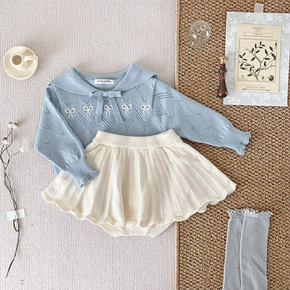 ニット・セーター ベビーキッズトップス リボン刺繍セーラーカラーニット長袖セータートップス【mh0009118】