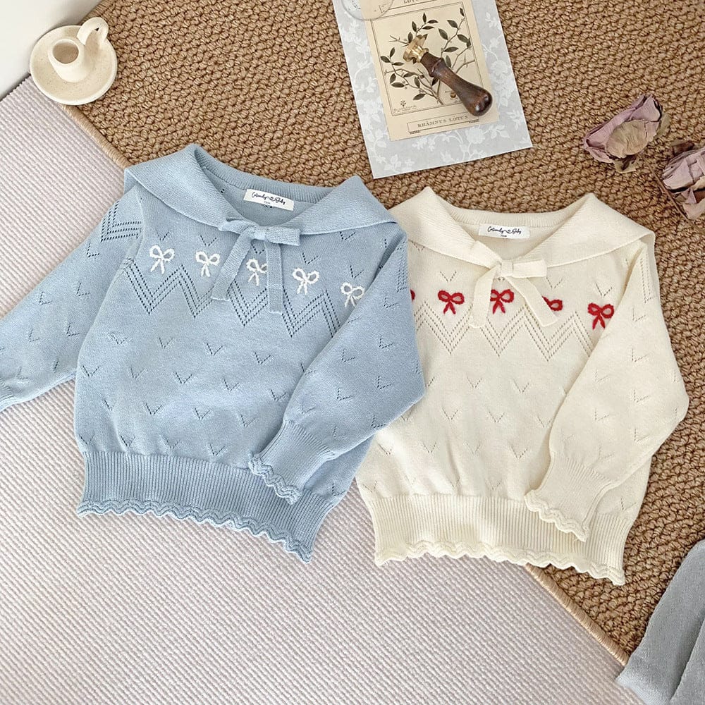 ニット・セーター ベビーキッズトップス リボン刺繍セーラーカラーニット長袖セータートップス【mh0009118】