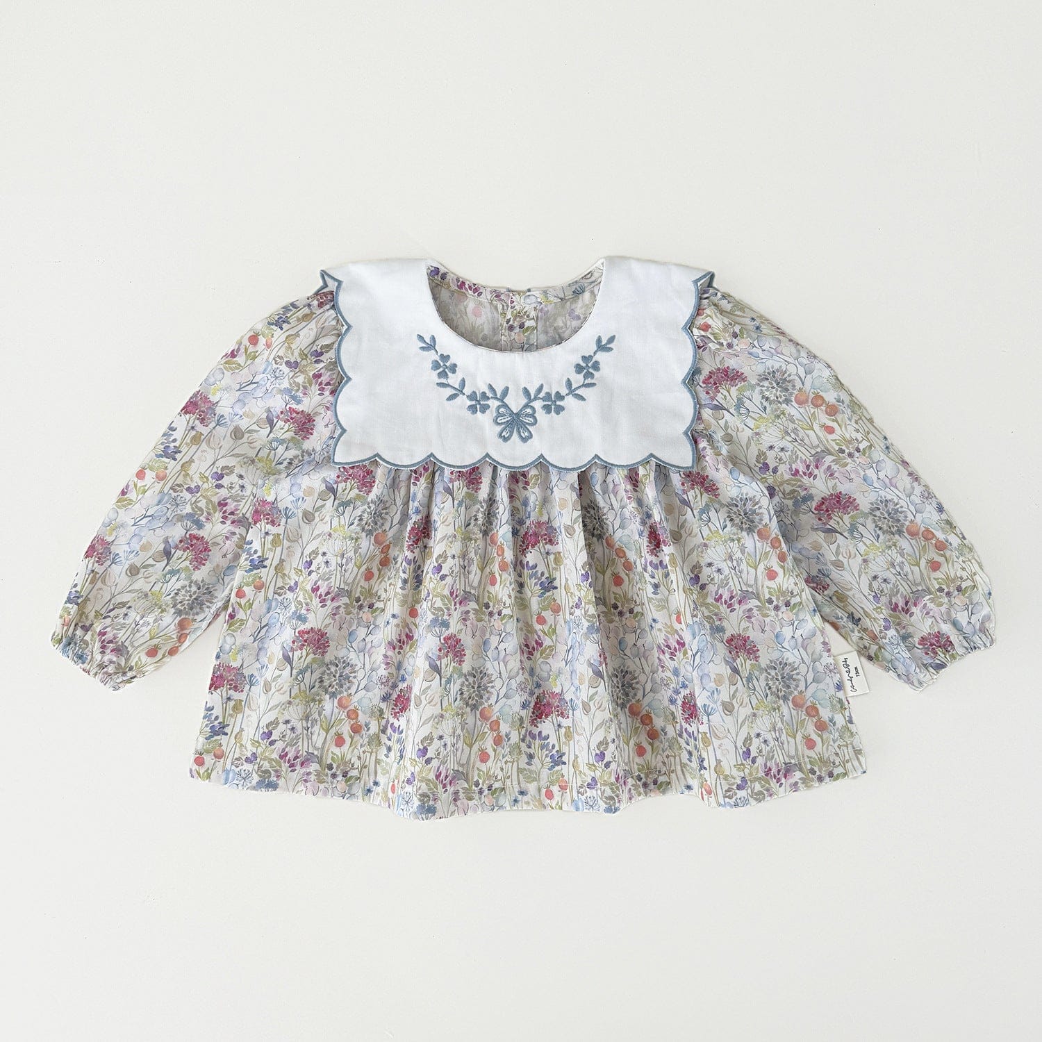 長袖セットアップ ベビーキッズトップス/パンツ フラワープリント長袖チュニックブラウス/裾スカラップフリルロングデニムパンツジーンズ【mh0009119】