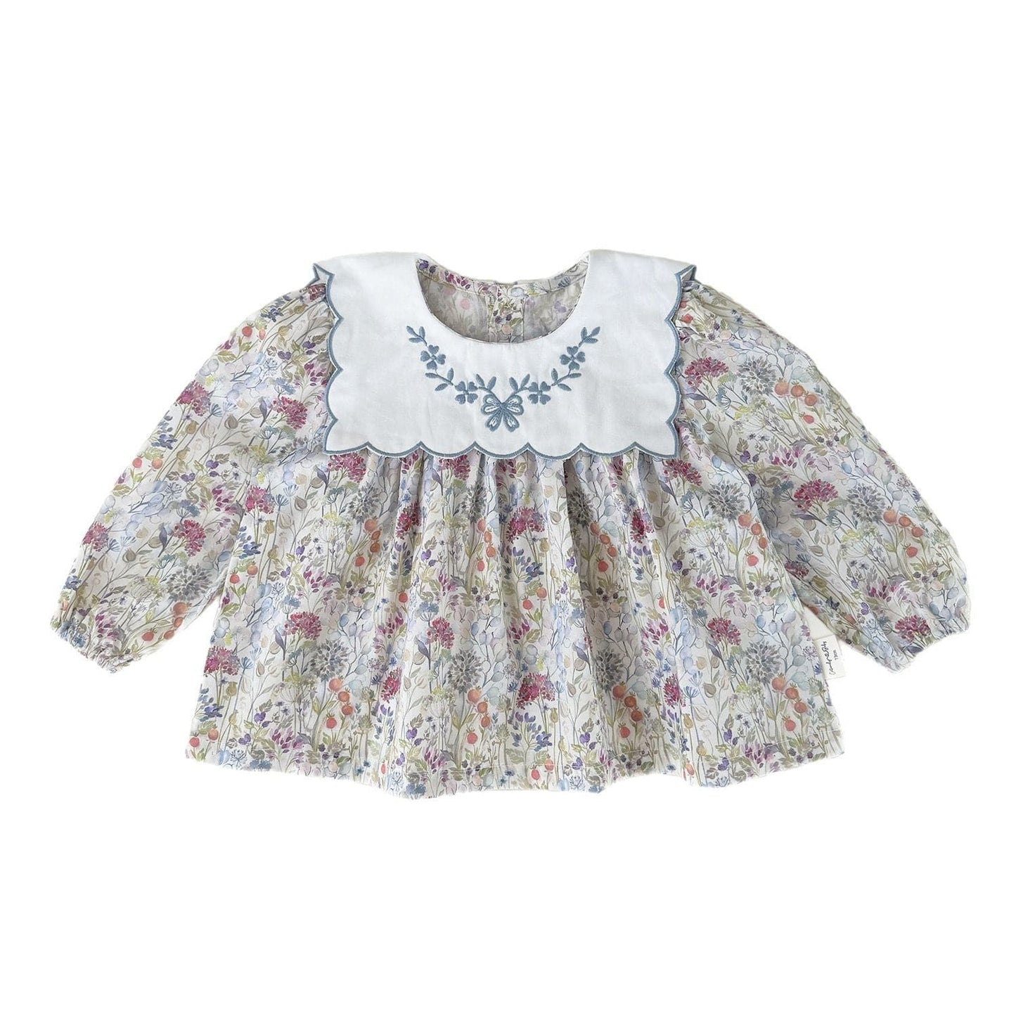 長袖セットアップ ベビーキッズトップス/パンツ フラワープリント長袖チュニックブラウス/裾スカラップフリルロングデニムパンツジーンズ【mh0009119】