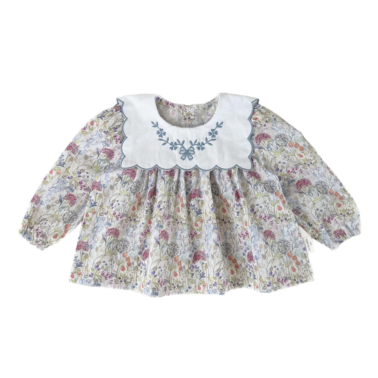 長袖セットアップ ベビーキッズトップス/パンツ フラワープリント長袖チュニックブラウス/裾スカラップフリルロングデニムパンツジーンズ【mh0009119】