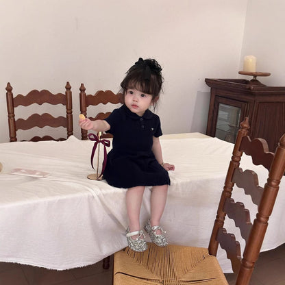 半袖ワンピース ベビーキッズワンピース レースニット半袖ポロシャツワンピース【mh0009120】