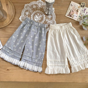 ロングパンツ・スウェットパンツ ベビーキッズパンツ フラワープリントレースフリルワイドルーズイージーパンツ【mh0009121】