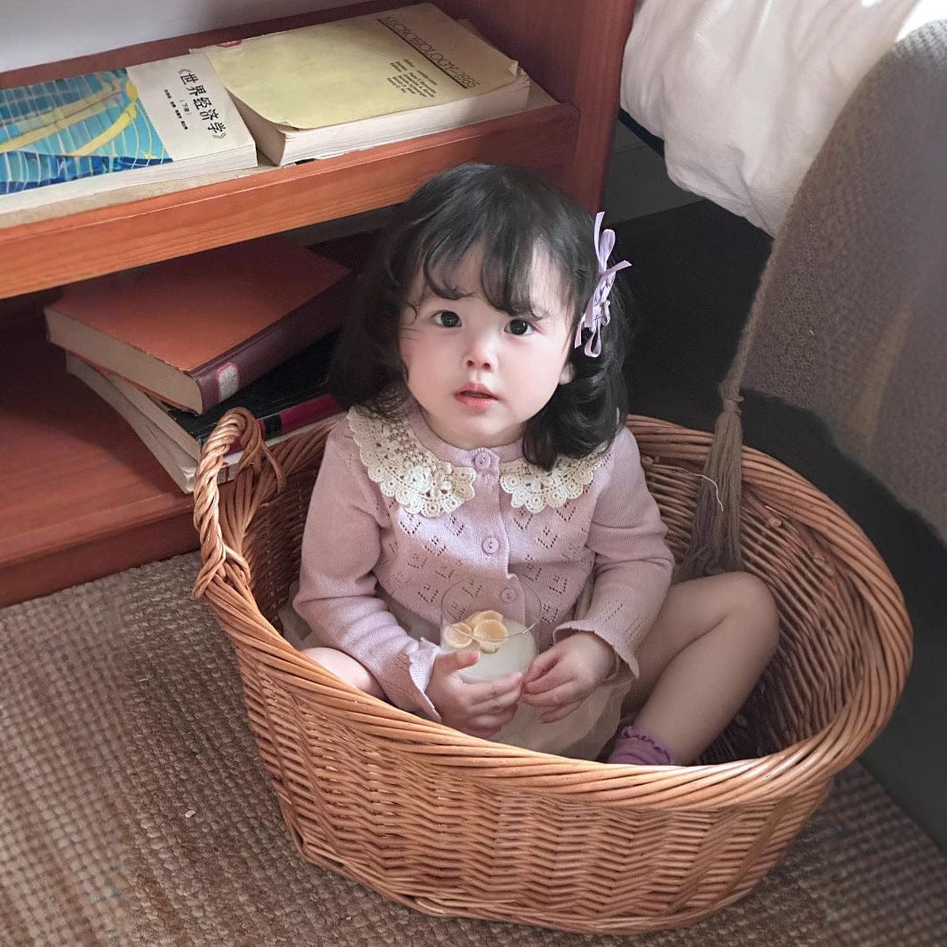 長袖セットアップ ベビーキッズカーディガン/パンツ レースニット長袖カーディガンジャケット/リボンショートバルーンパンツ【mh0009123】