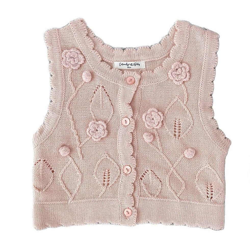 ベスト ベビーキッズベスト フラワークロシェ刺繍ニット前あきジレベスト【mh0009124】