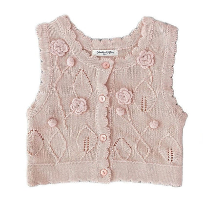 ベスト ベビーキッズベスト フラワークロシェ刺繍ニット前あきジレベスト【mh0009124】