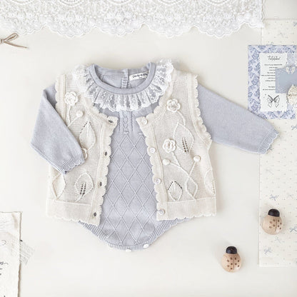 ベスト ベビーキッズベスト フラワークロシェ刺繍ニット前あきジレベスト【mh0009124】