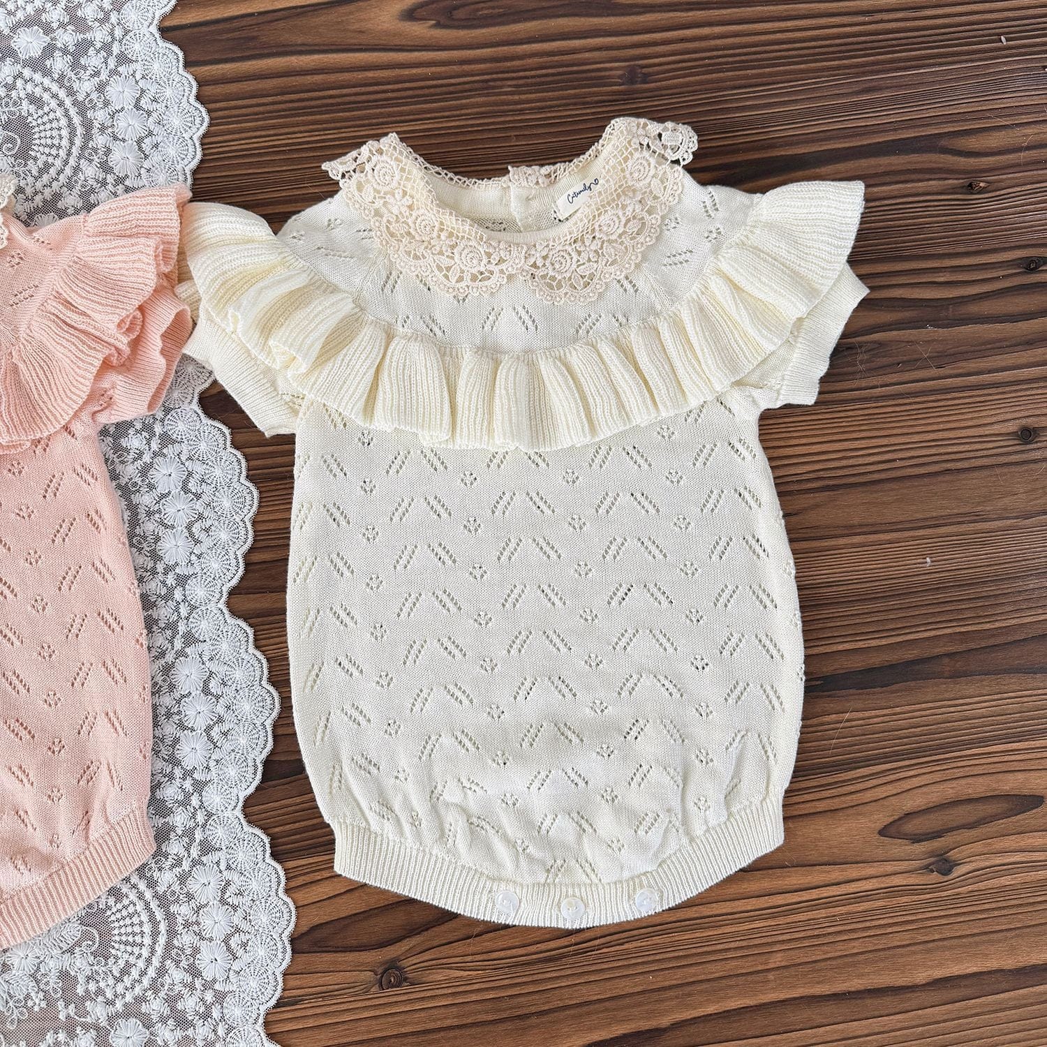 半袖ロンパース ラッフルフリルレースニット半袖ロンパース【mh0009556】