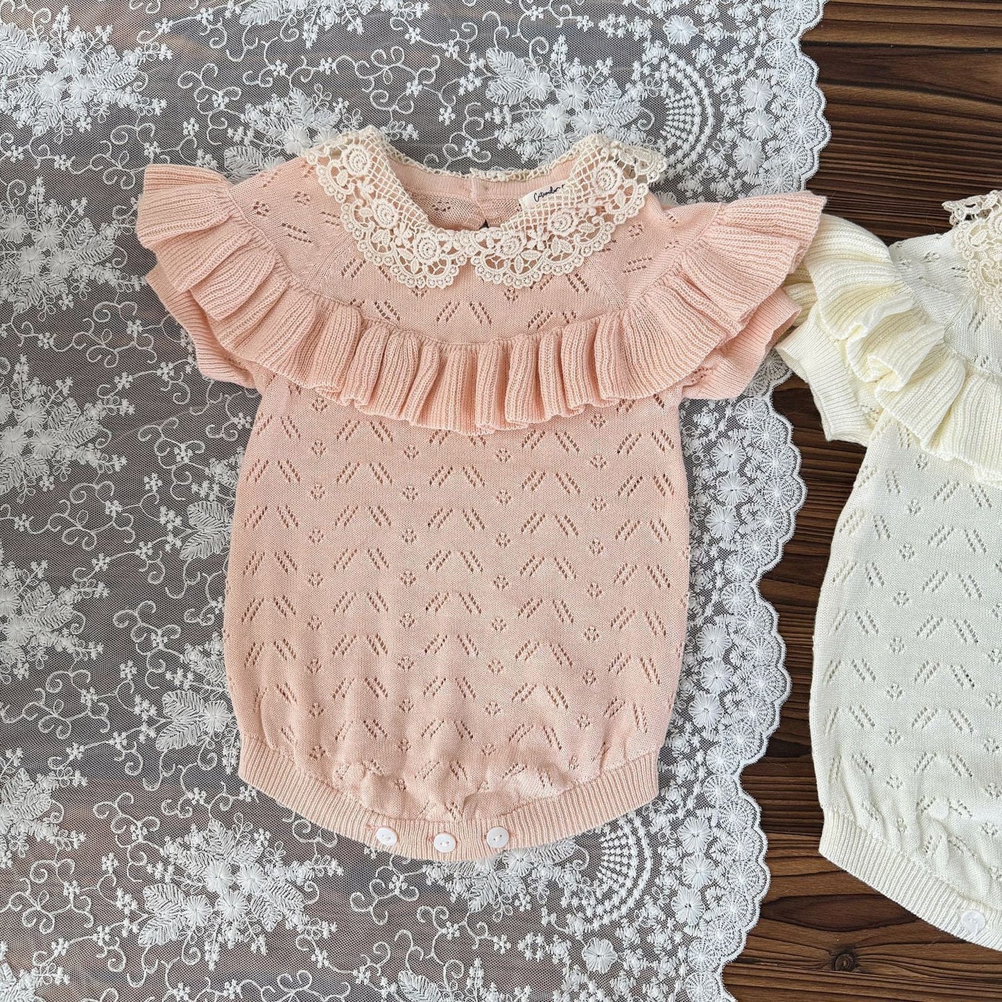 半袖ロンパース ラッフルフリルレースニット半袖ロンパース【mh0009556】