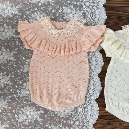 半袖ロンパース ラッフルフリルレースニット半袖ロンパース【mh0009556】