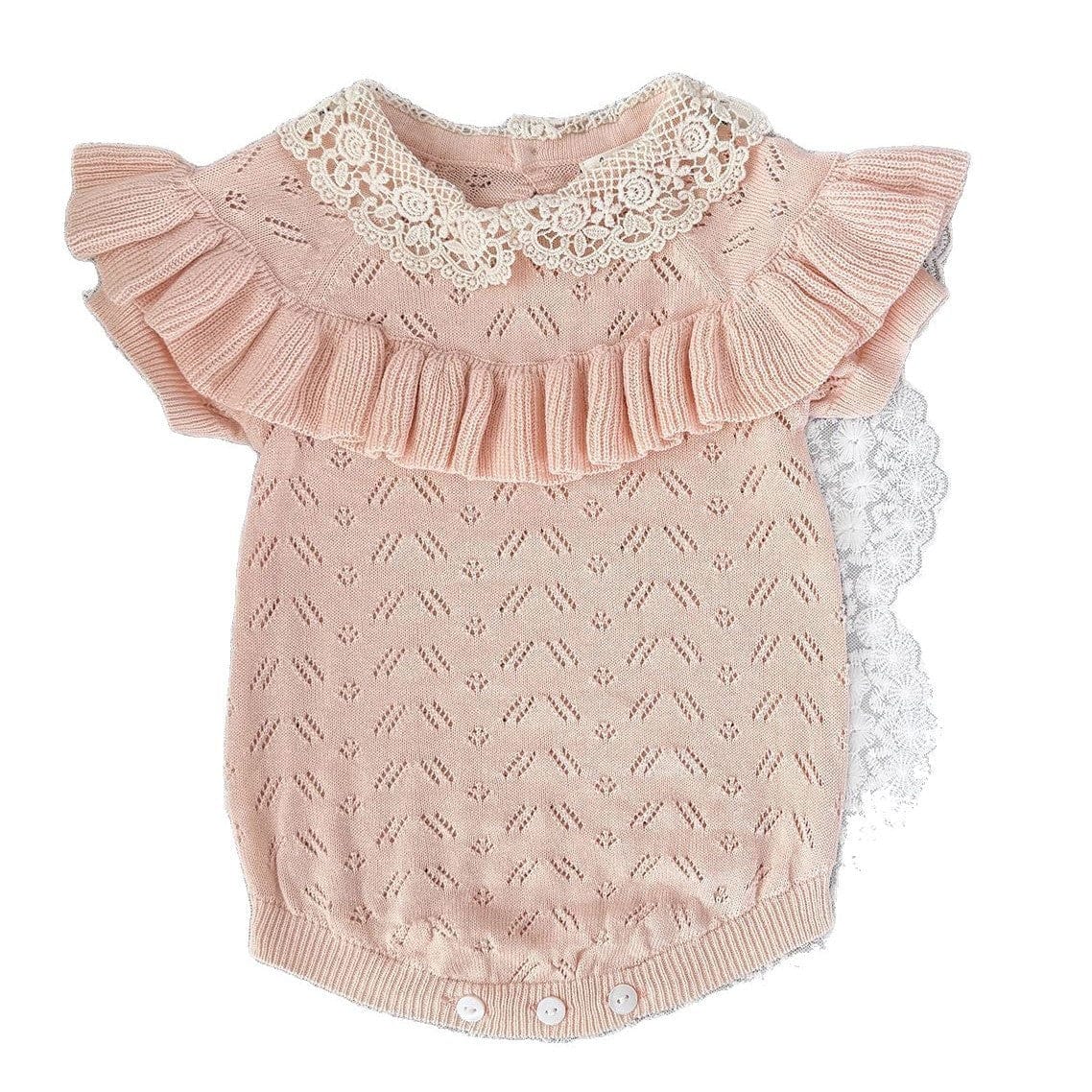 半袖ロンパース ラッフルフリルレースニット半袖ロンパース【mh0009556】