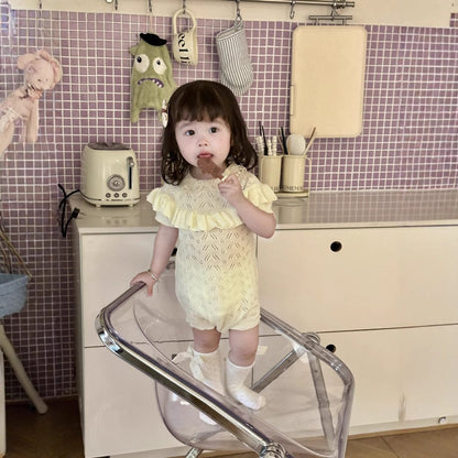 半袖ロンパース ラッフルフリルレースニット半袖ロンパース【mh0009556】