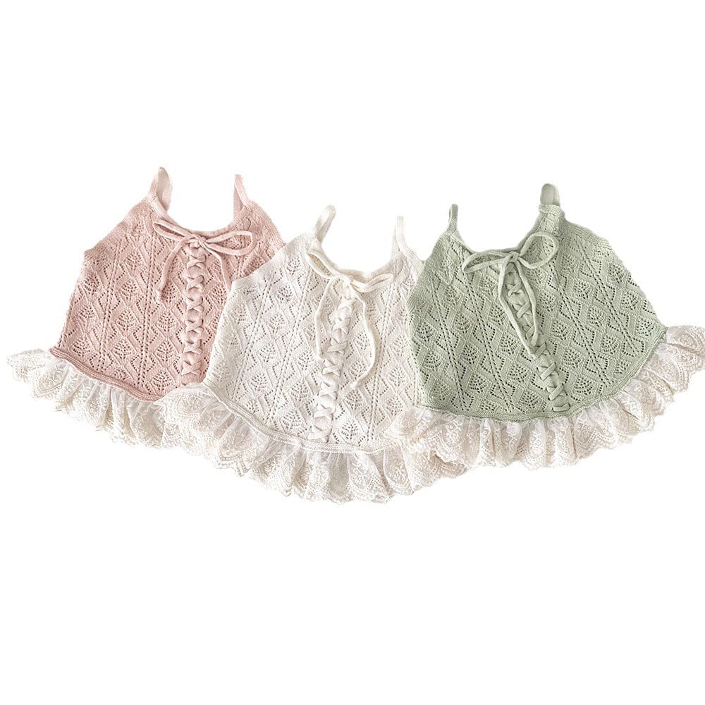 タンクトップ・キャミソール・ノースリーブトップス レースフリルニットキャミソールトップス【mh0009560】